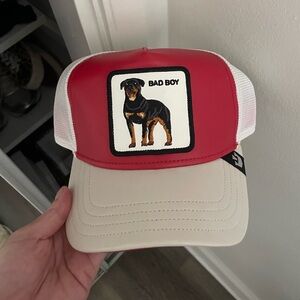 Goorin Bros Red and White leather bad Dog Cap